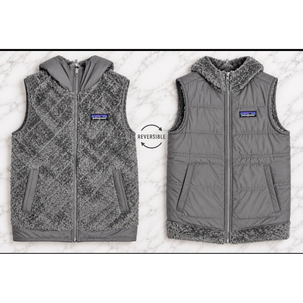 Patagonia Reversible Hooded Vest Women Size S Gray Quilted Fleece
